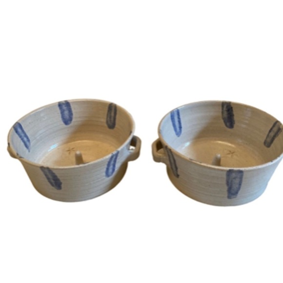 2 Dixieland Seagrove Pottery NC Apple Baker Vtg ‘94 Randy Sandy James White Blue - Picture 2 of 10